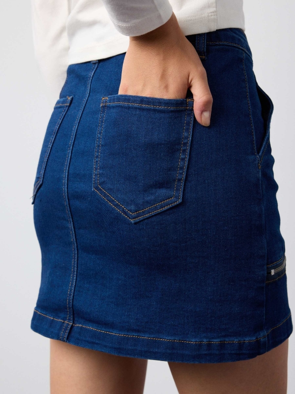 Denim mini skirt with zipper blue detail view