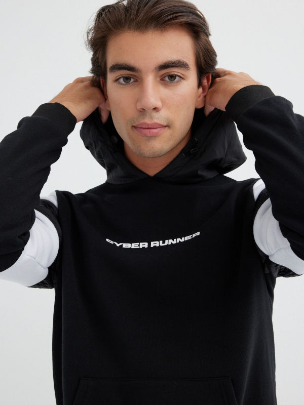  Sweatshirt com mangas em bloco de cor preto