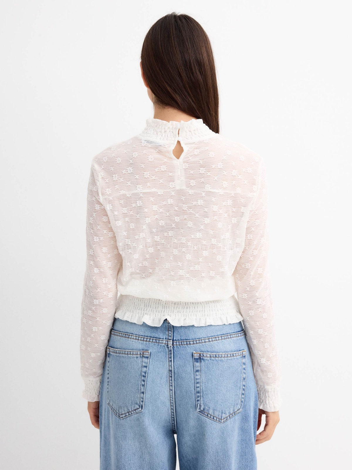 Mini print elastic blouse white middle back view