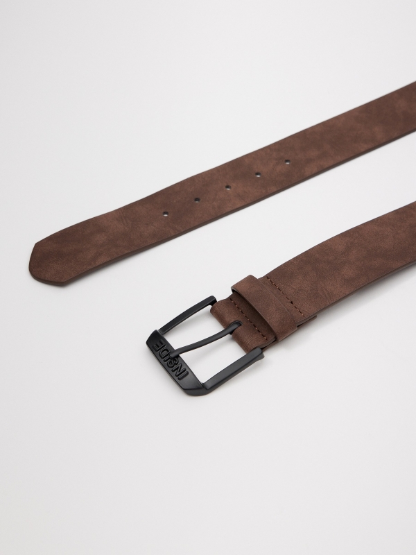 Brown leatherette belt brown detail view