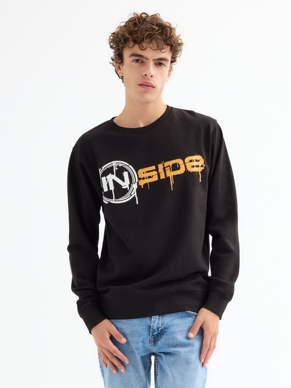 Hoodless sweatshirt with logo black middle front view