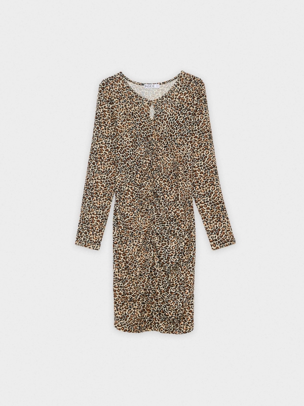 Animal print mini dress beige detail view