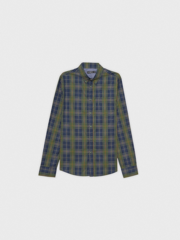  Regular fit blue checkered shirt green