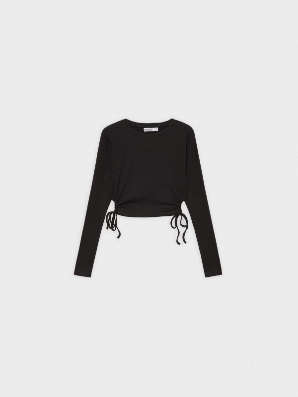 T-shirt com cordões de corte lateral preto