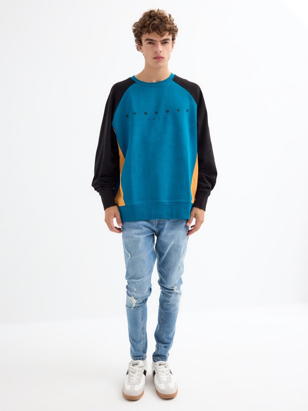 Color block sweatshirt with text black front view