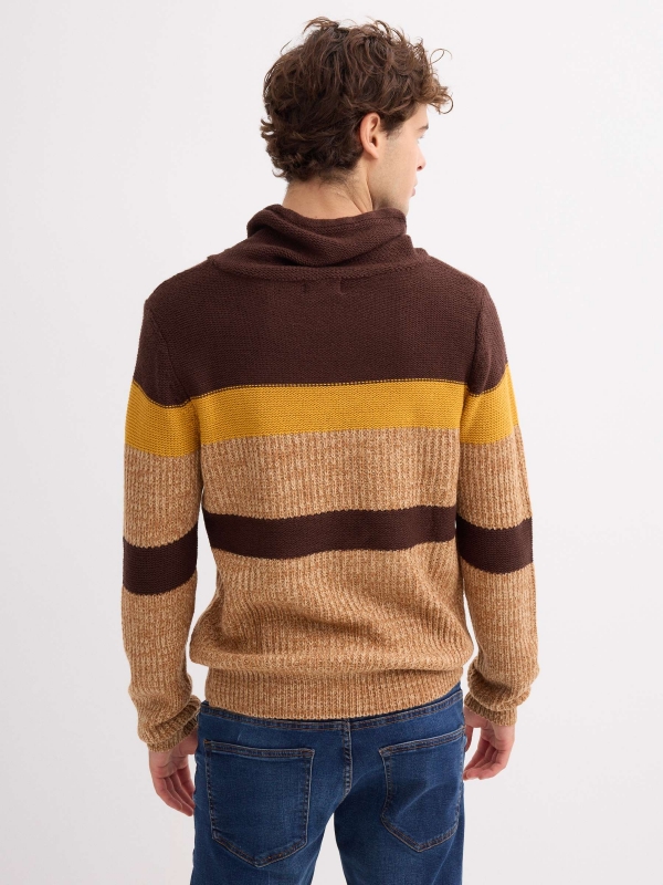 Striped sweater with collar chocolate middle back view