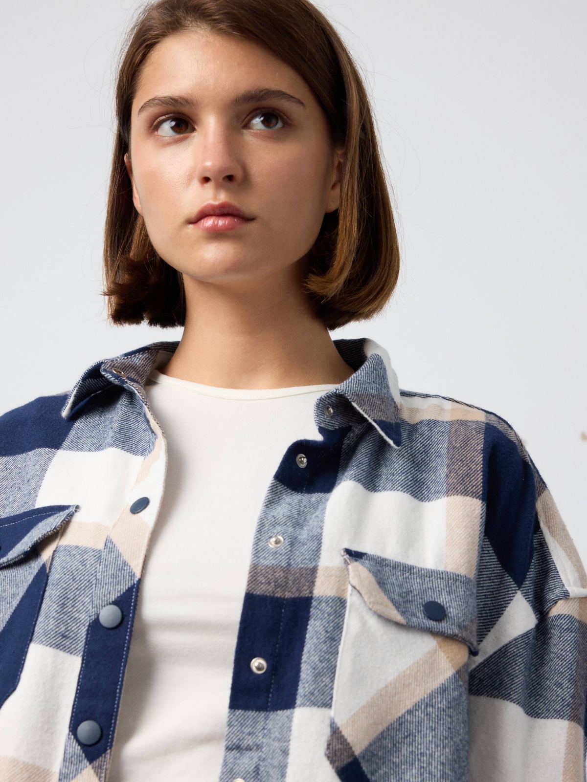  Oversized checkered shirt with pockets blue