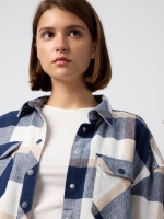 %Pto% Oversized checkered shirt with pockets blue