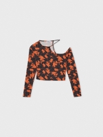 %Pto% Camiseta crop asimétrica print negro