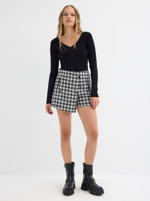 Buttoned skort black front view