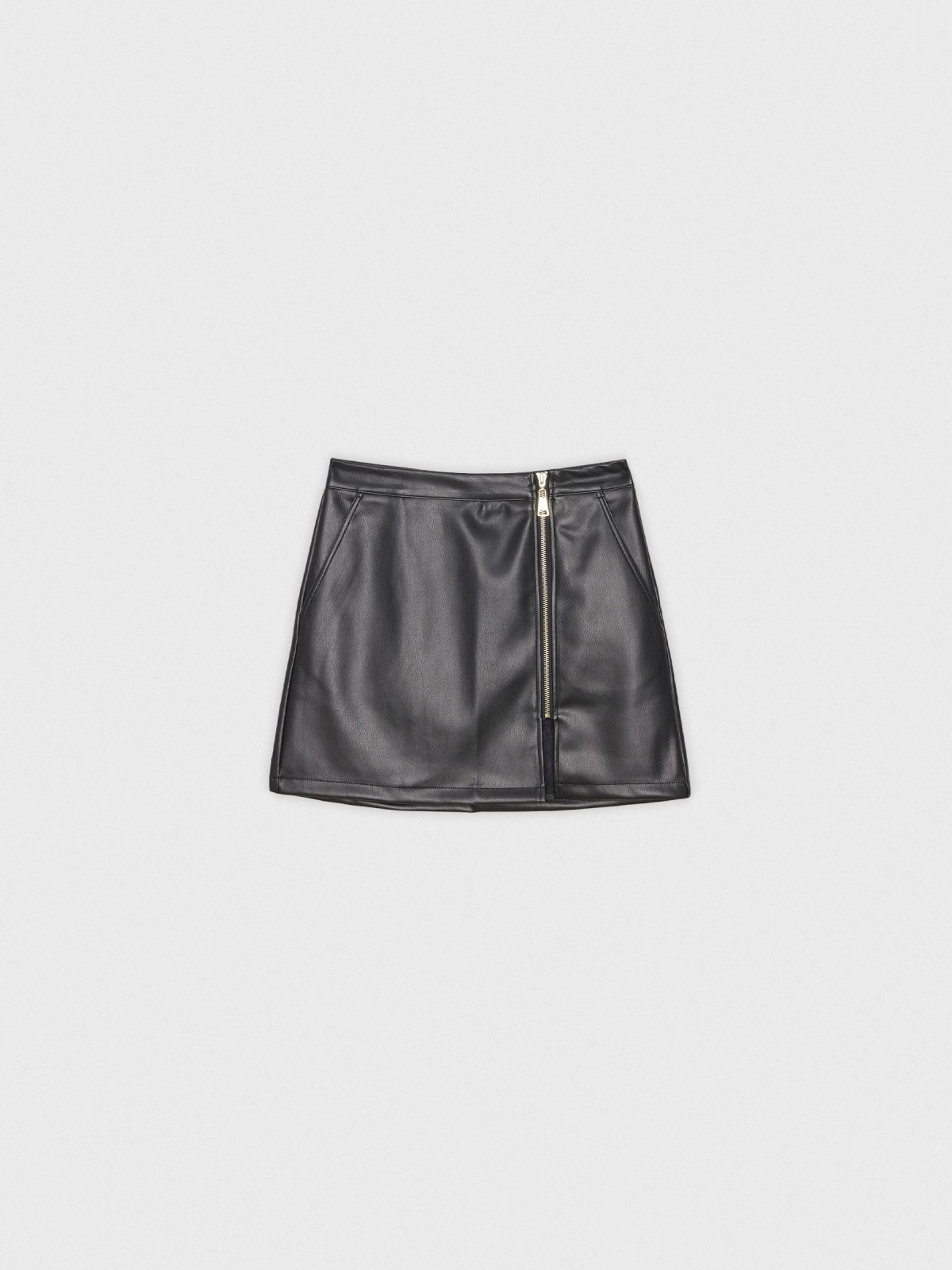 Leather effect mini skirt with zipper black detail view