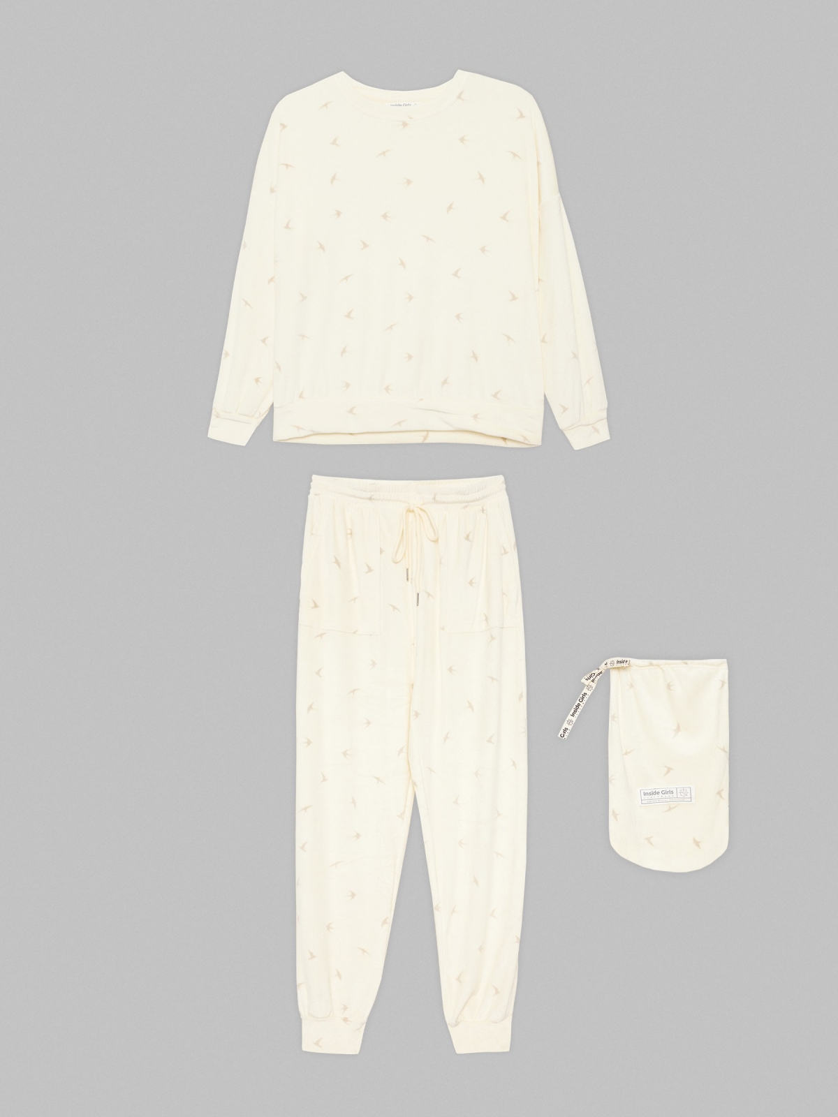 Velvet print pajamas off white