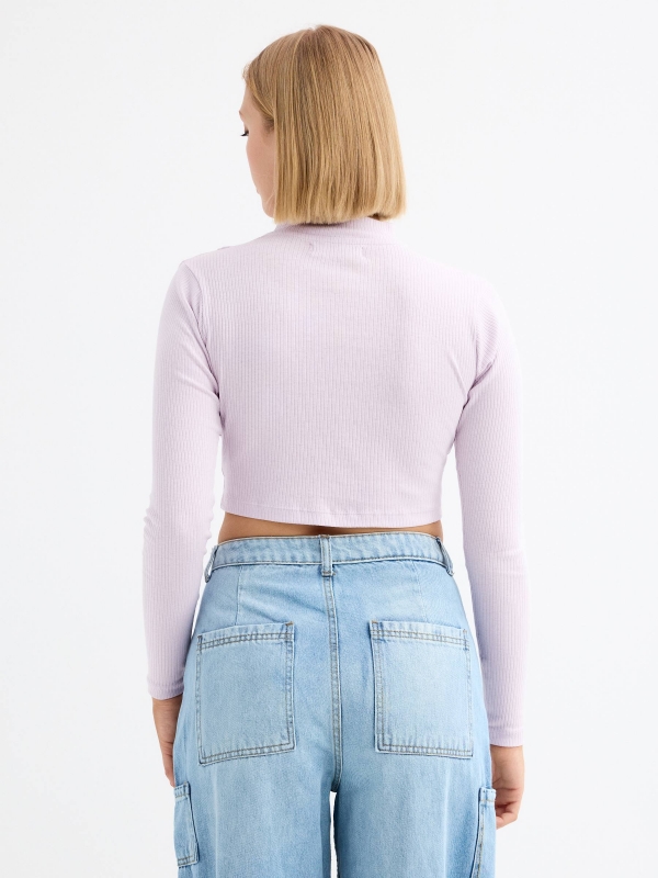 Tight crop cut out t-shirt mauve middle back view