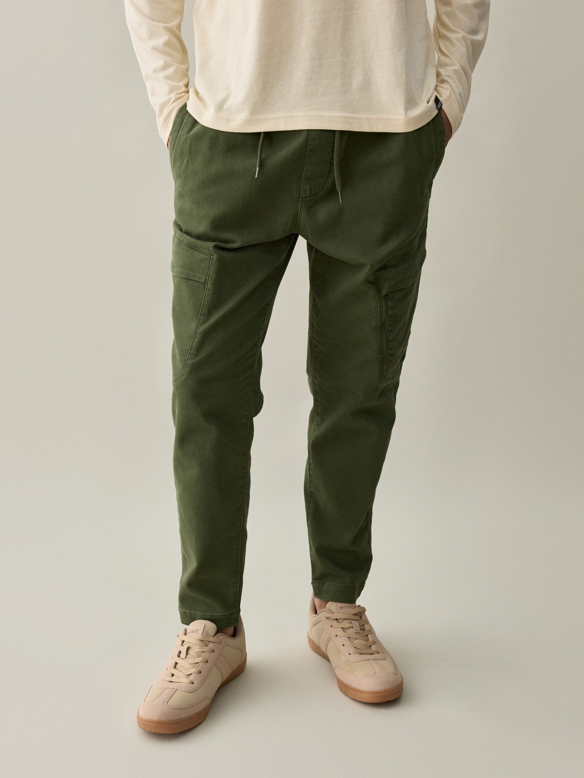 Men's cargo jogger pants green middle front view