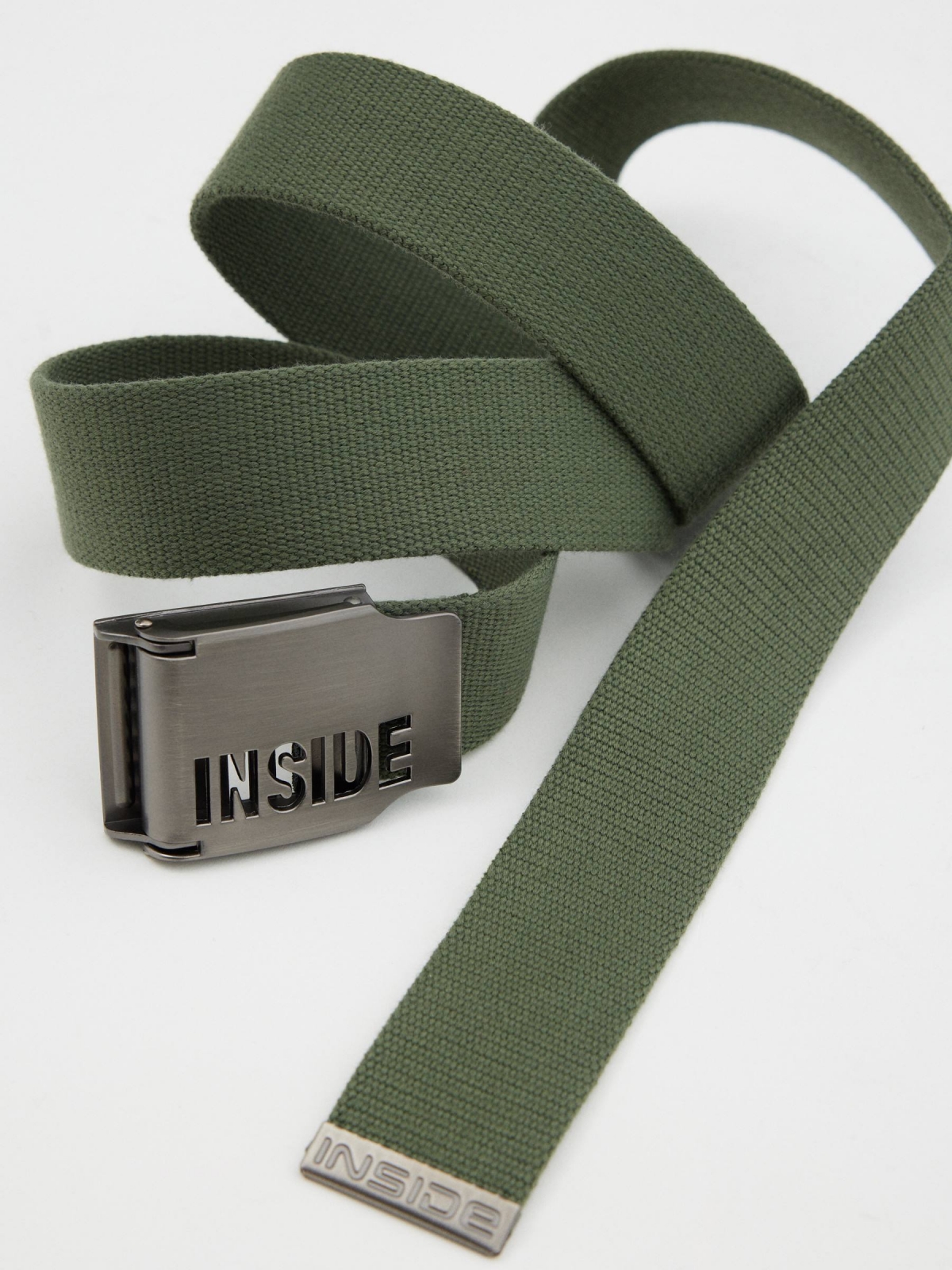 Coloured canvas belt khaki detail view