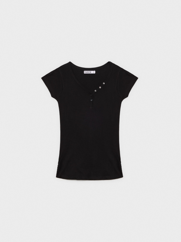  Camiseta básica cuello pico negro