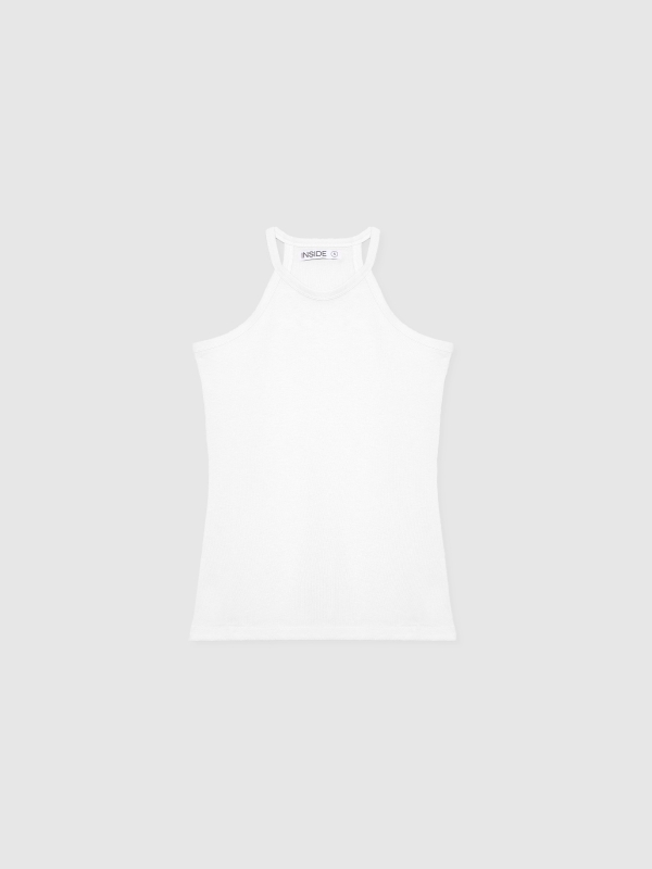 Camiseta básica cuello halter blanco vista detalle