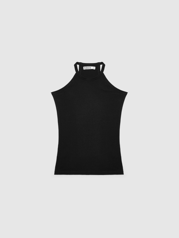  Camiseta básica cuello halter negro