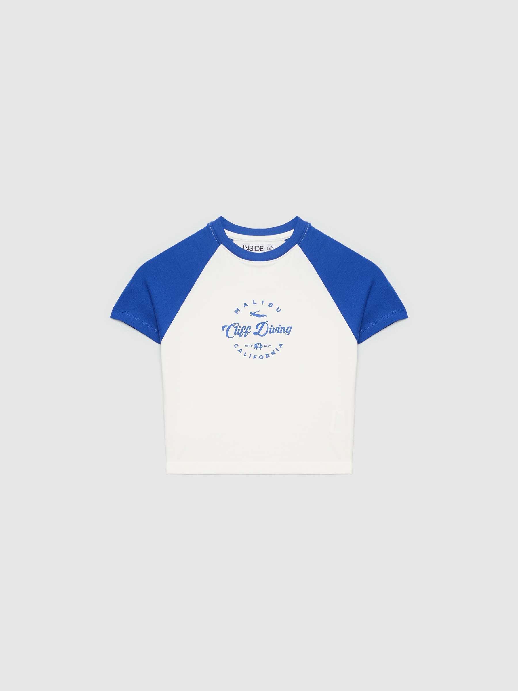 Contrast sleeve crop top electric blue middle front view