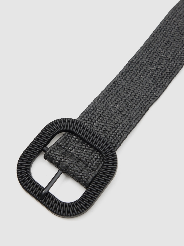 Black raffia belt black detail view