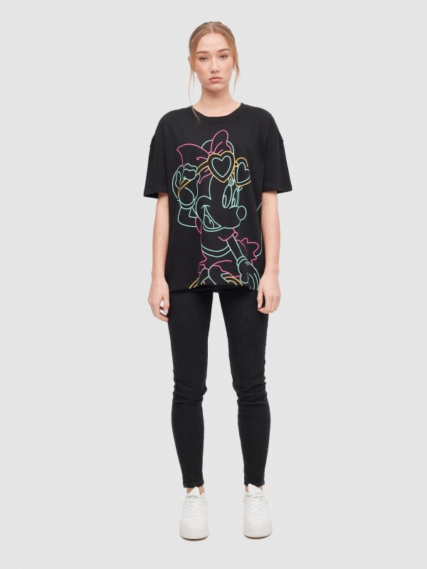 T-shirt oversize Minnie preto vista geral frontal