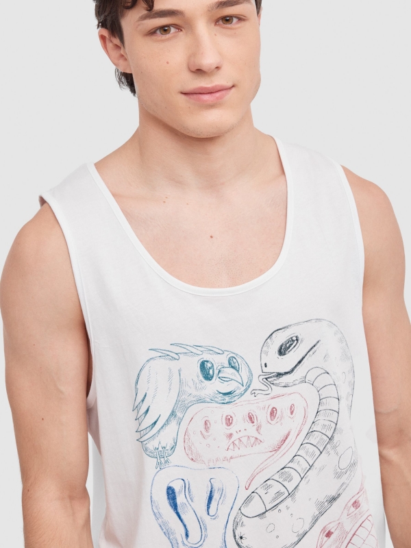 Camiseta tirantes Monsters blanco vista detalle