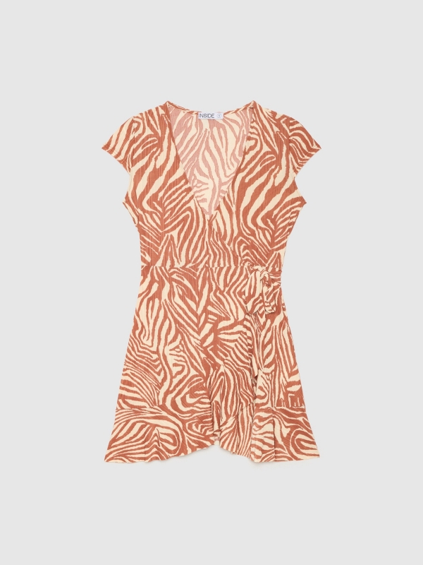  Vestido decote cruzado tigre areia