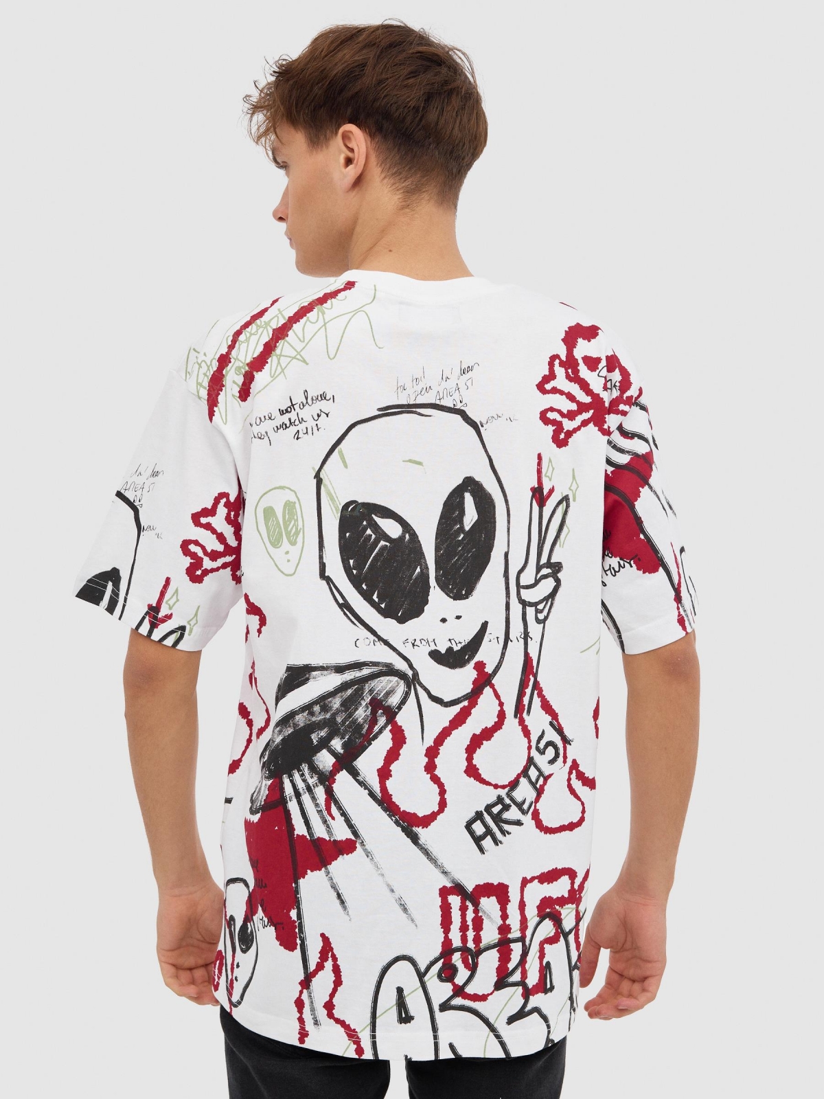 Graffiti alien T-shirt white middle back view