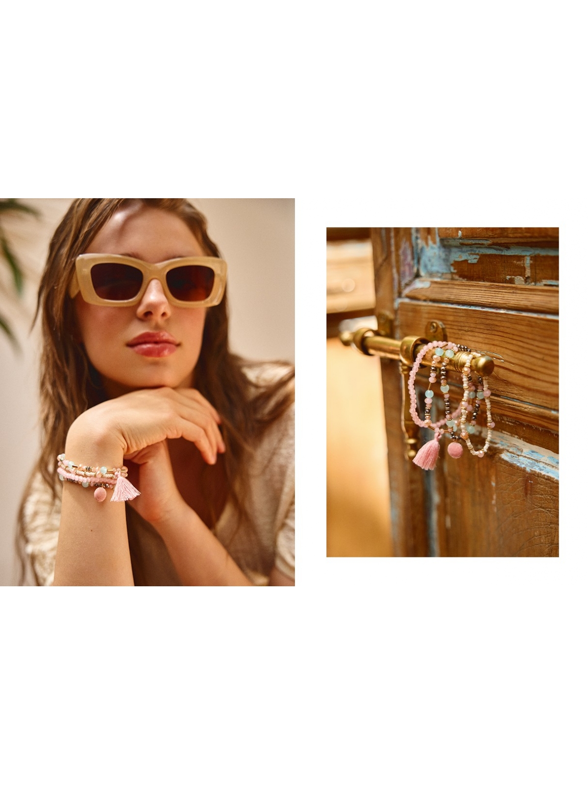 %NewExtra% Set de pulseiras contas rosa claro