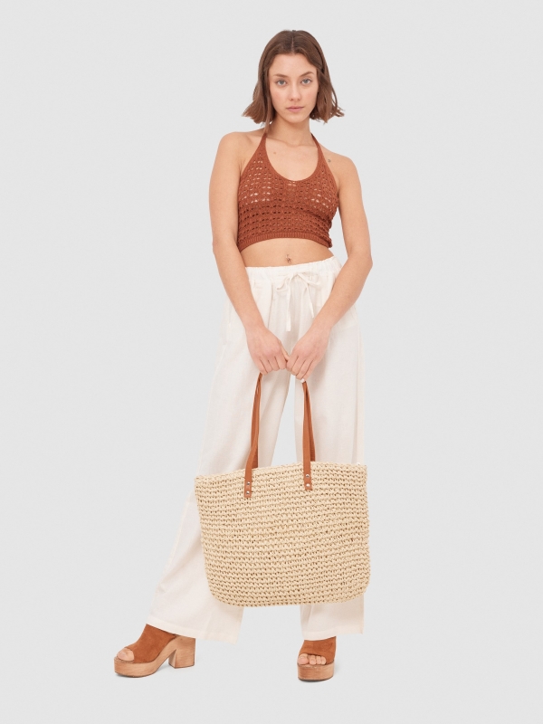 Bolso shopper fibra natural beige con modelo