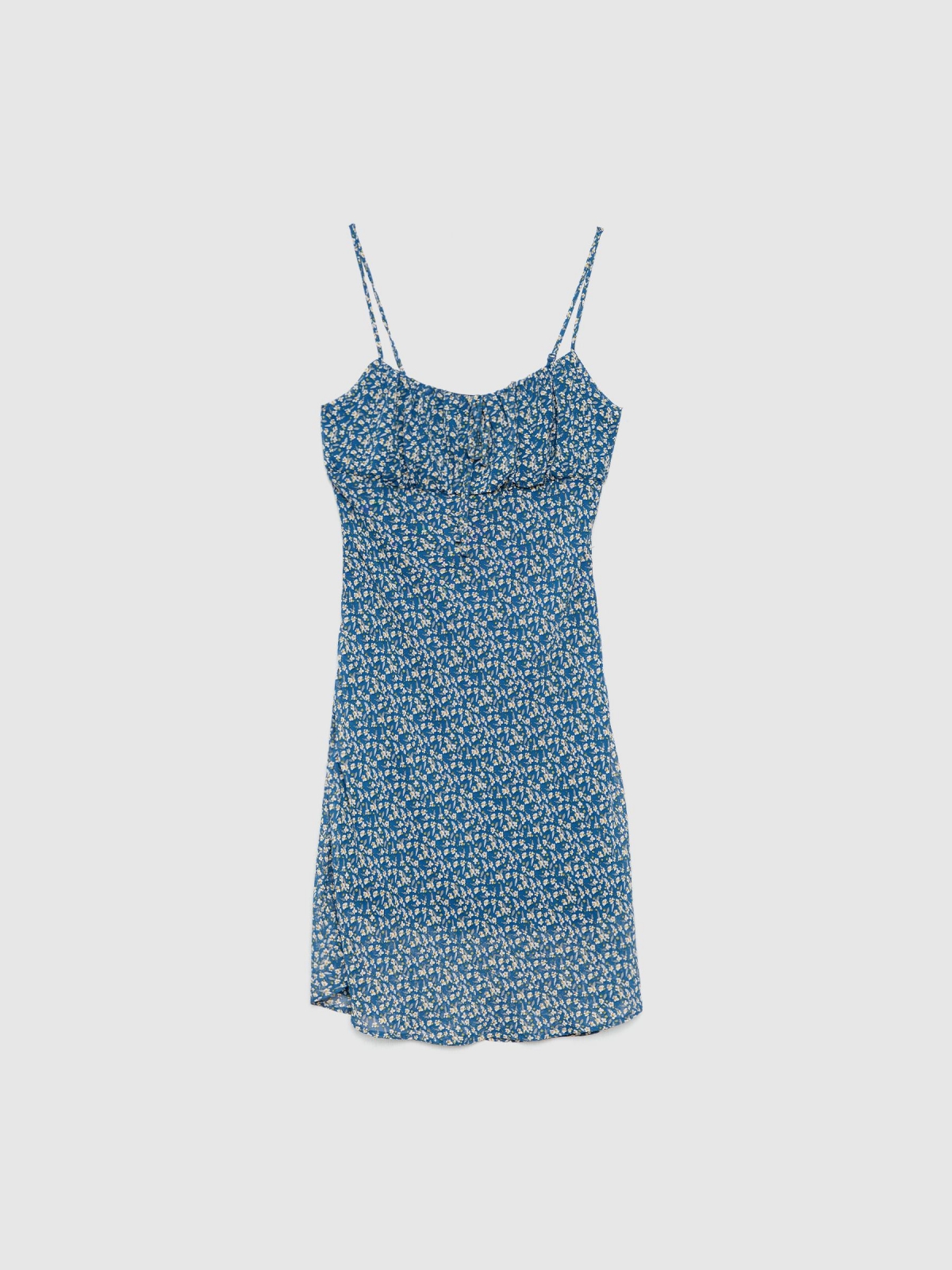 %Pto% Vestido franzido peito redondo azul