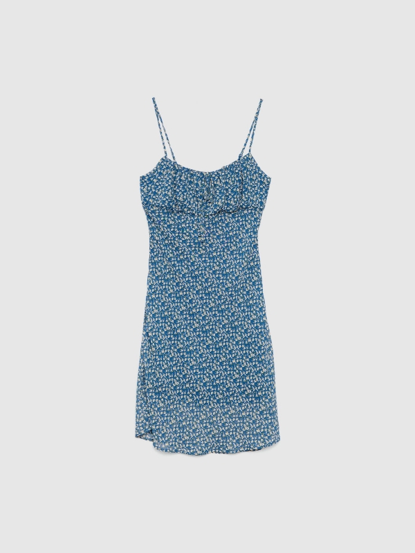  Vestido pecho fruncido redondo azul