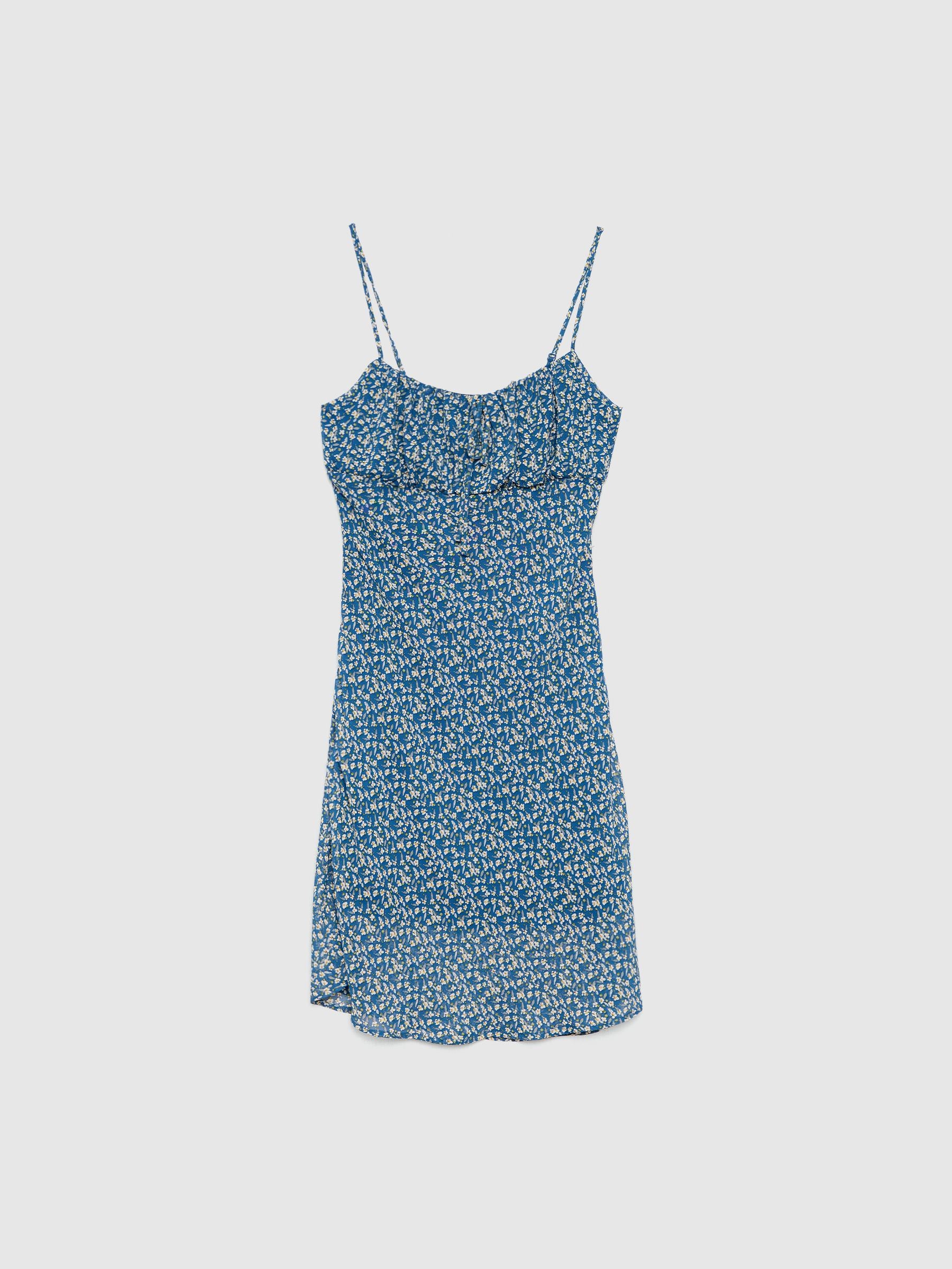 Vestido franzido peito redondo azul vista meia traseira