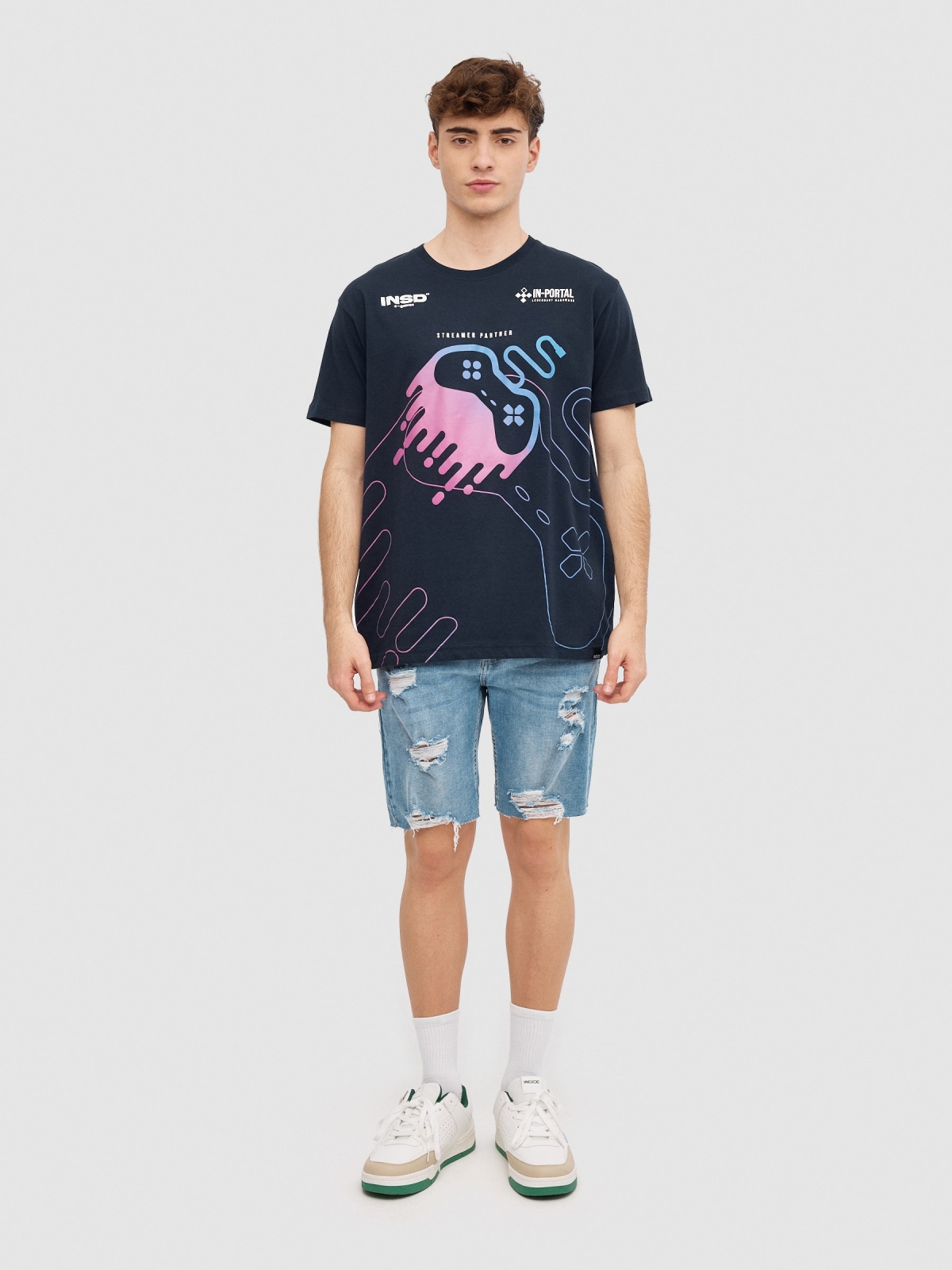 Gamer T-shirt navy general front view