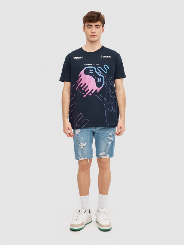 Gamer T-shirt navy general front view