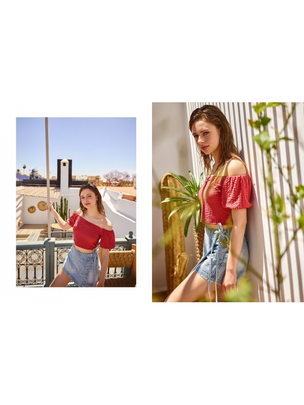  Falda pantalón cruzada denim azul