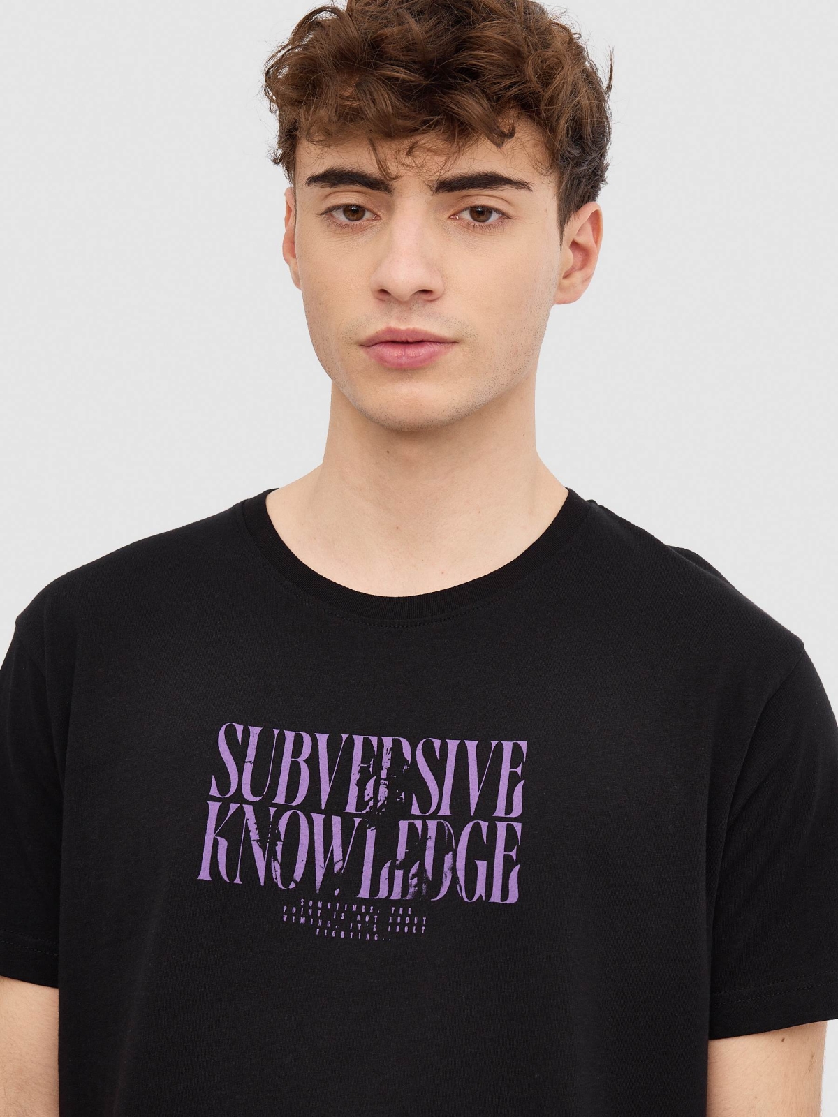 Minimalist text t-shirt black detail view