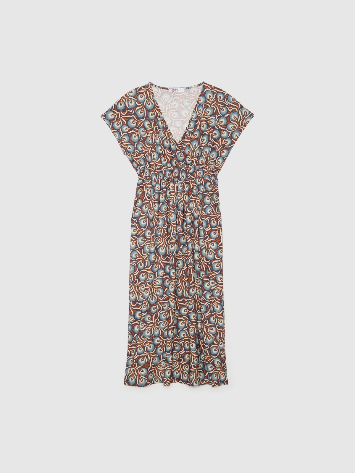 %Pto% Vestido midi cintura elástica multicolorido