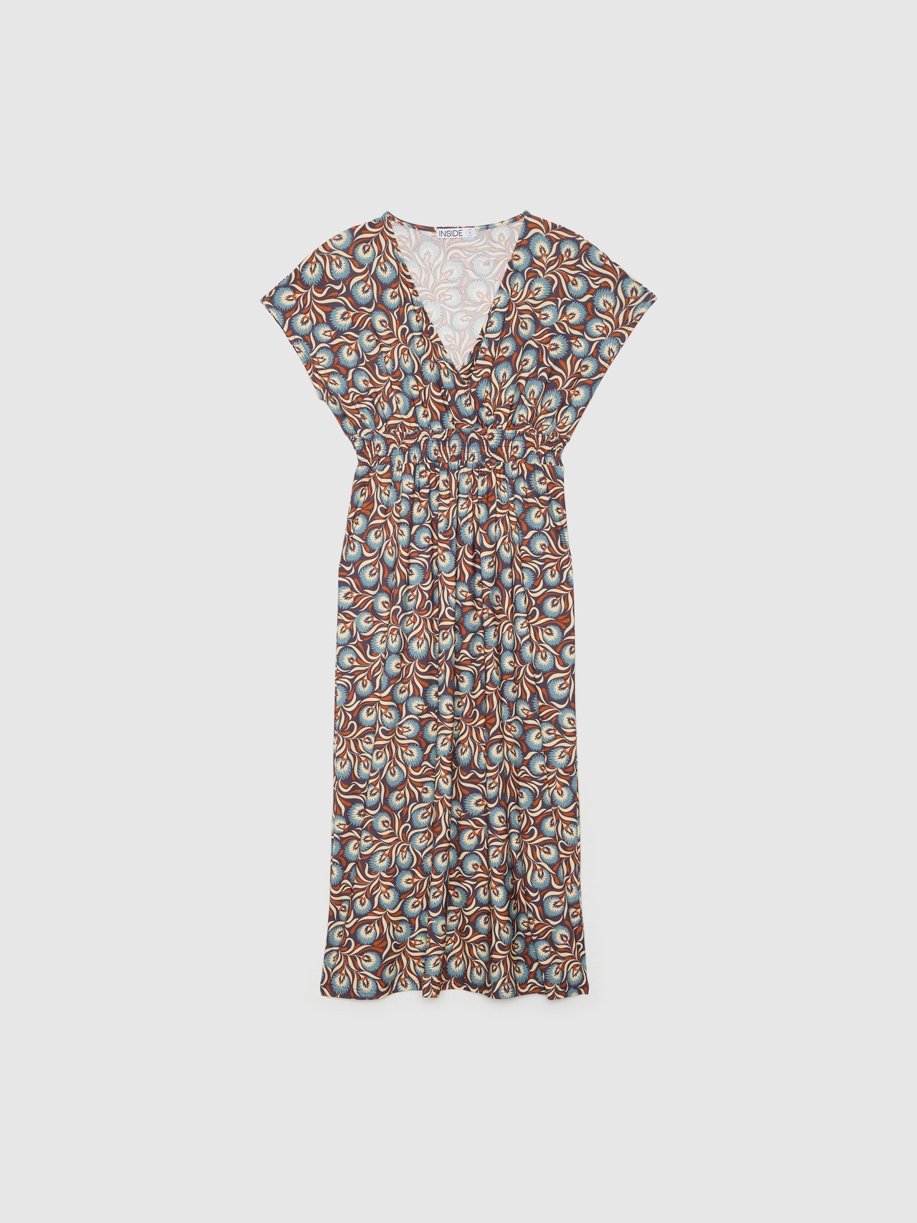 Vestido midi cintura elástica multicolorido vista meia frontal