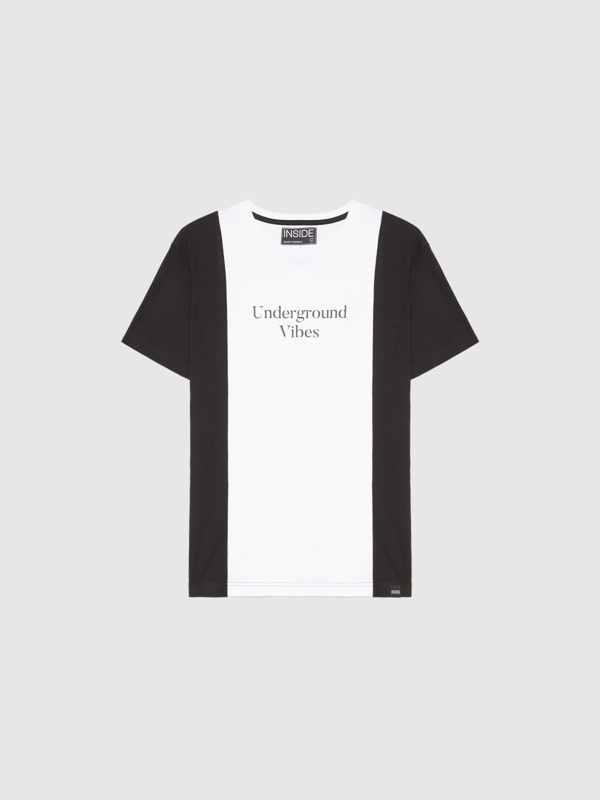 Minimalist colour block t-shirt black detail view