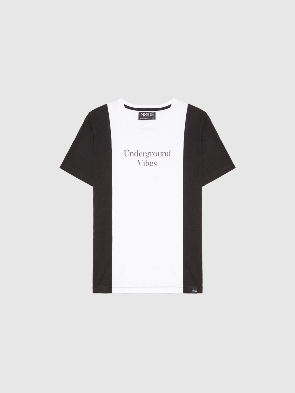 Minimalist colour block t-shirt black detail view