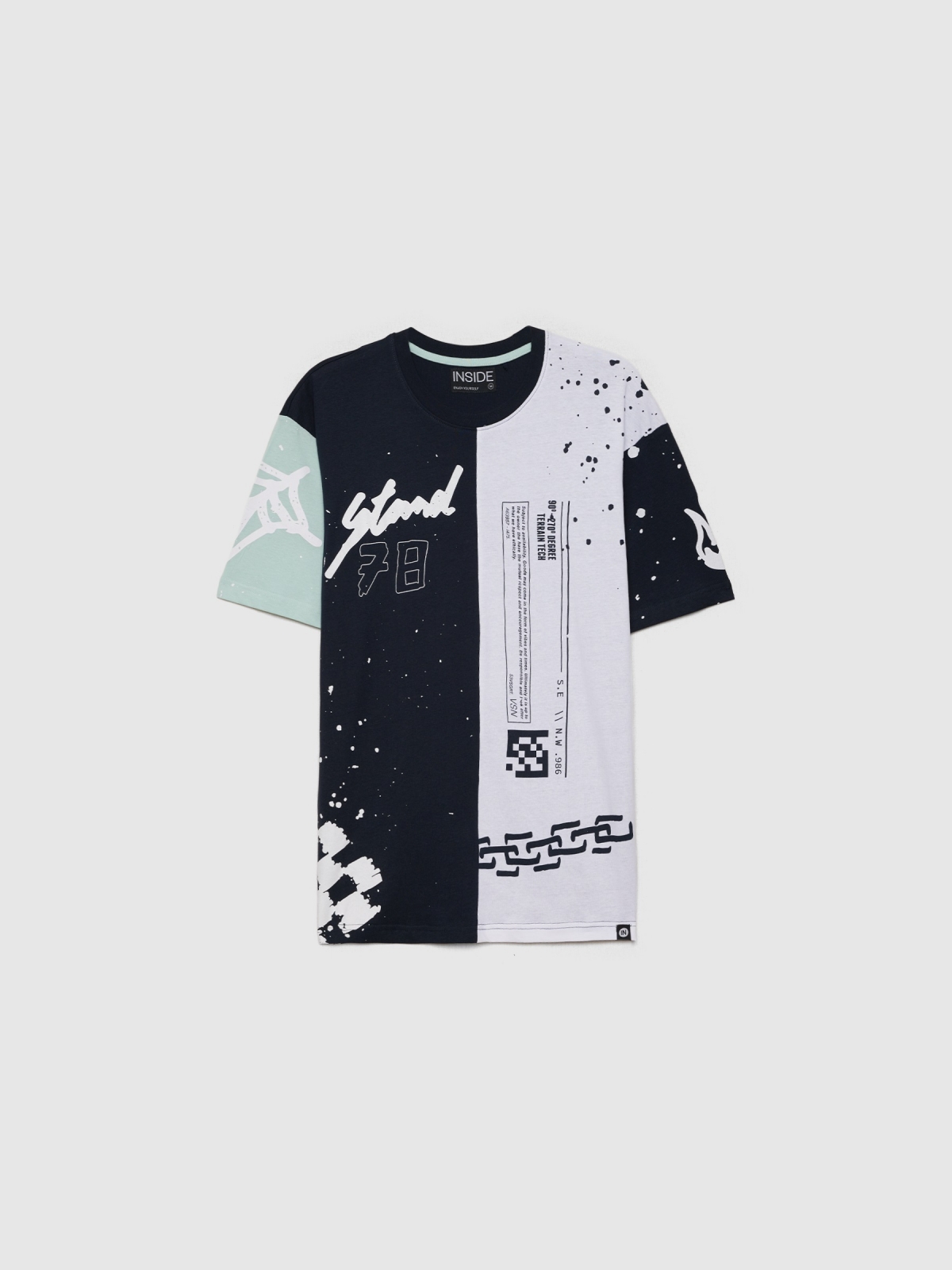 %Pto% T-shirt com pintura a cores em bloco azul marinho