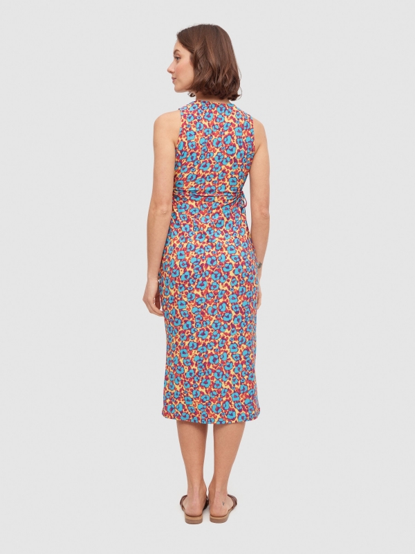 Vestido midi cut-out na cintura multicolorido vista meia traseira