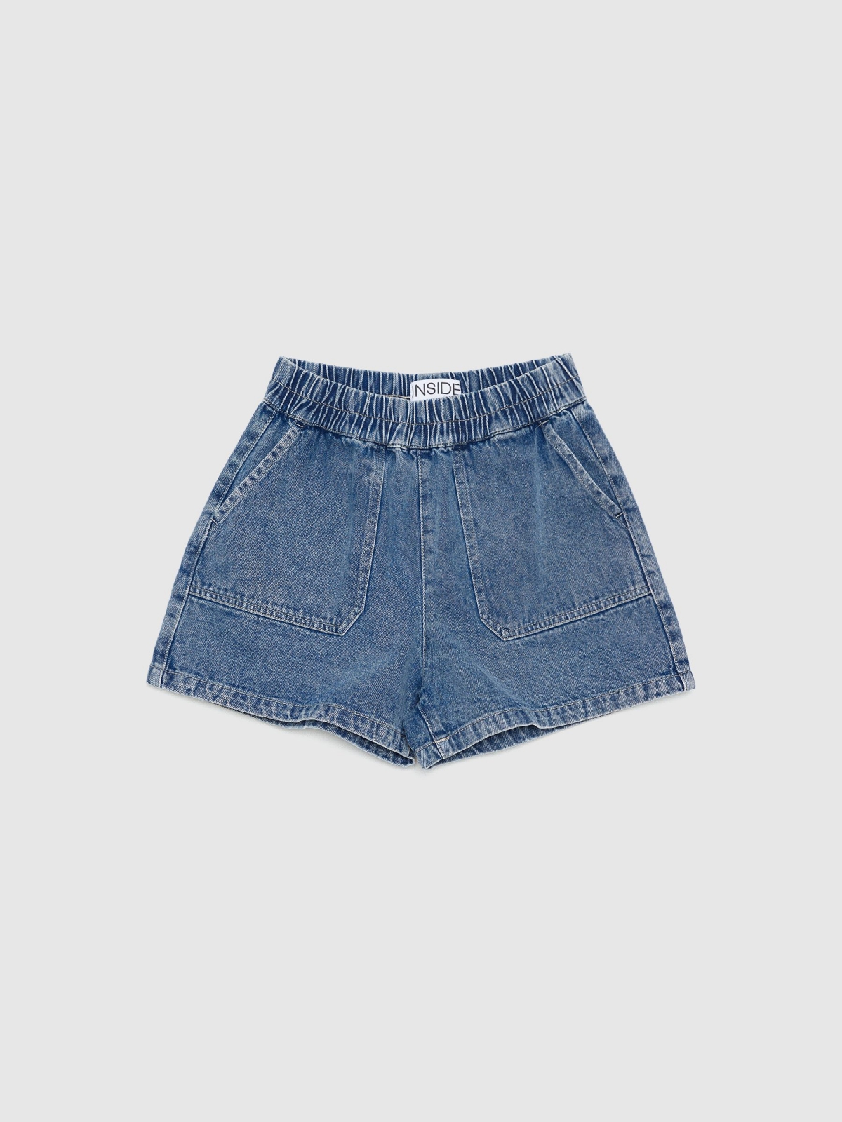 Lightweight denim shorts blue front detail view