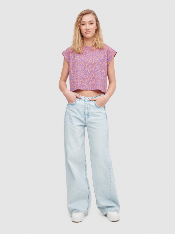 Crop top flores lila vista general frontal