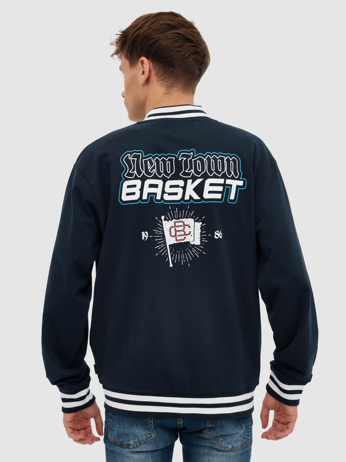 Sporty open sweatshirt navy middle back view