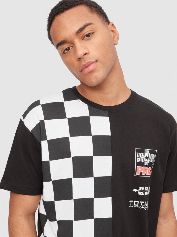 Camiseta bandera racing negro vista detalle