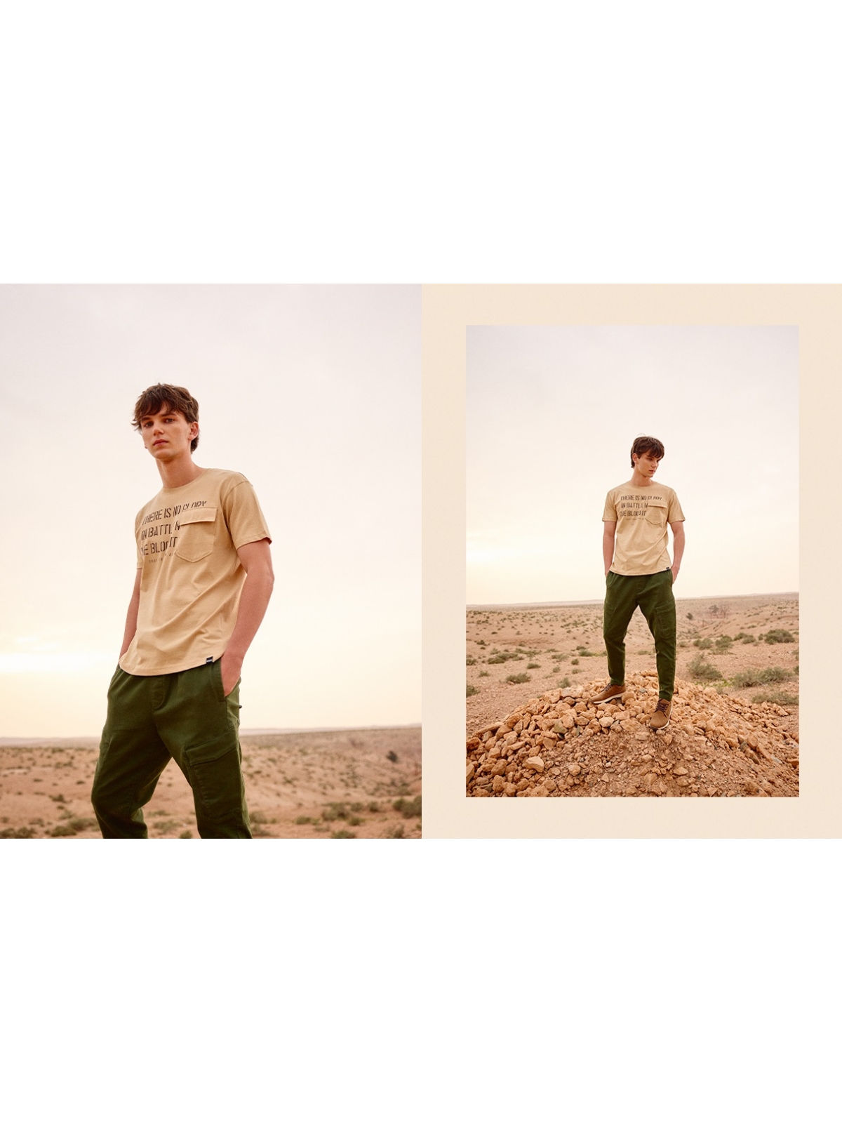 %NewExtra% Camiseta texto con bolsillo arena