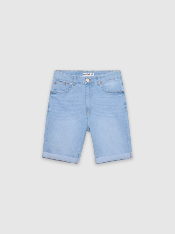 Denim slim bermudas blue front detail view