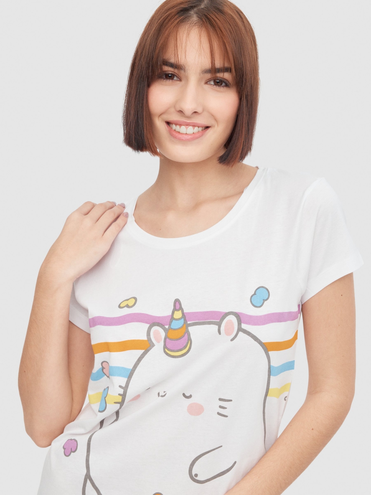 Camisola gato unicórnio branco vista detalhe